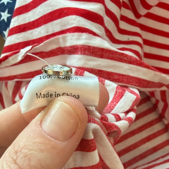 Amazon Men's Short-Sleeve Star & Stripe Button-Down Shirt - Navy/Red/White - Picture 6 of 6